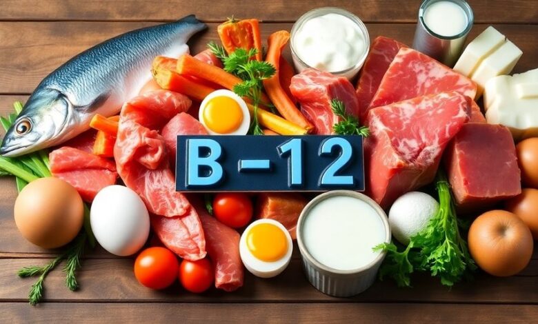 فيتامين ب-12 1 أطعمة غنية بفيتامين ب-12 مرتبة بشكل فني