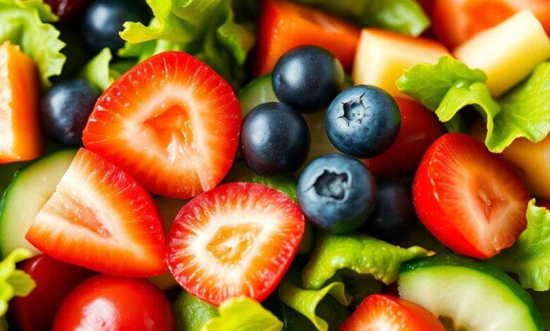 كيف تحافظ على وزنك بدون رجيم قاسي؟ 2026 1 طبق سلطة ملون، خضروات طازجة متنوعة، فواكه