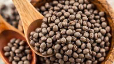 بذور الشيا في وعاء خشبي وملعقة