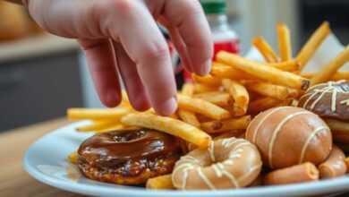 أطعمة غير صحية، صحن، يد، تفكير